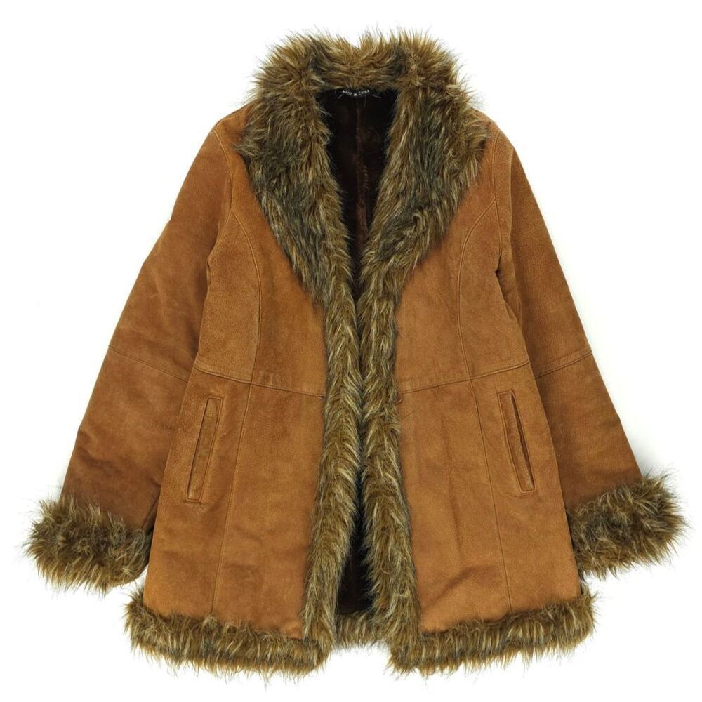 WILSONS LEATHER Suede Penny Lane Fur Afghan Jacket 70s Boho Downtown Girl Boho
